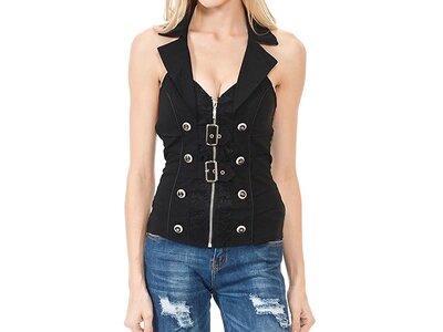 Zip Halter with Lace Detail