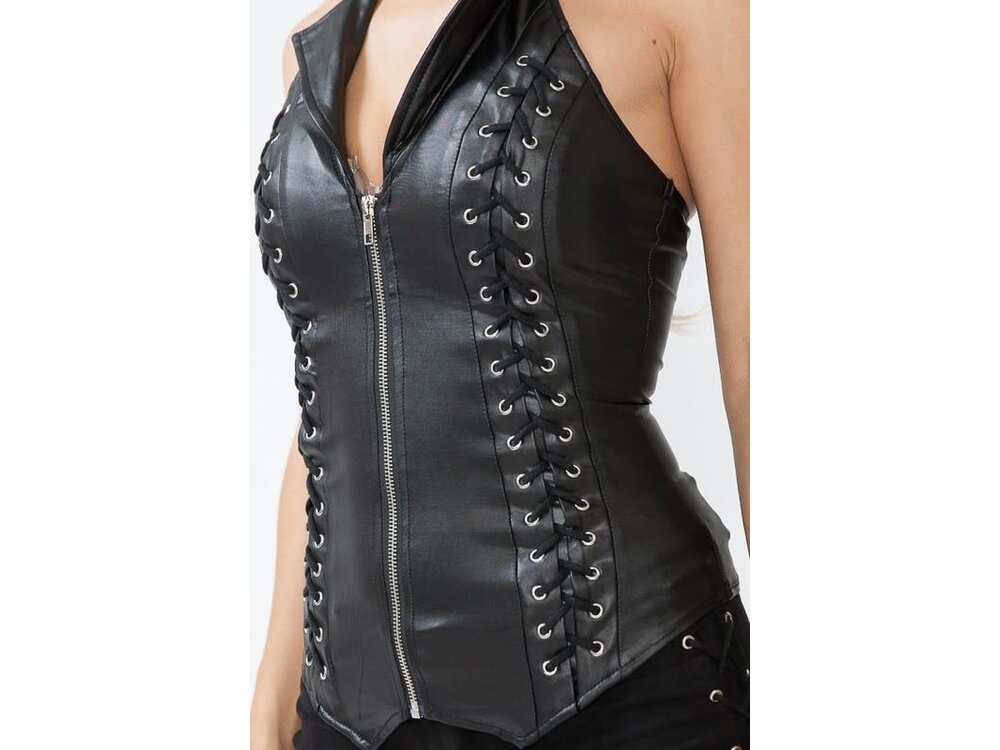 Pleather Folded Neck Halter Top