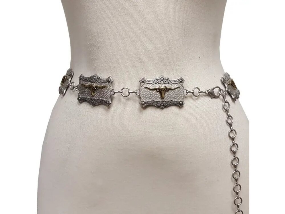 Square Concho Belt with Longhorn