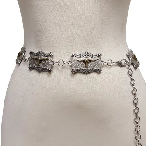 Axesoria West Square Concho Belt with Longhorn