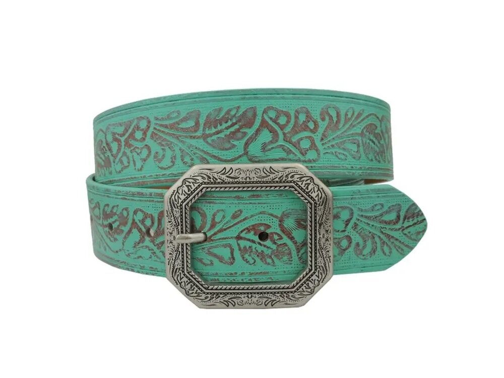 Handtooled Turquoise Belt