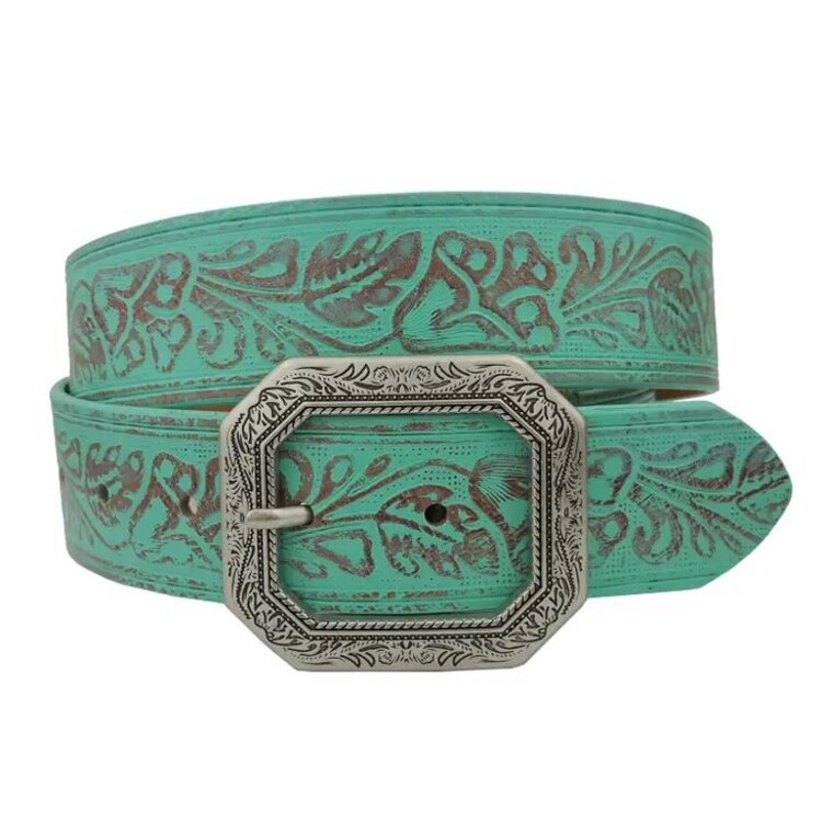 Handtooled Turquoise Belt