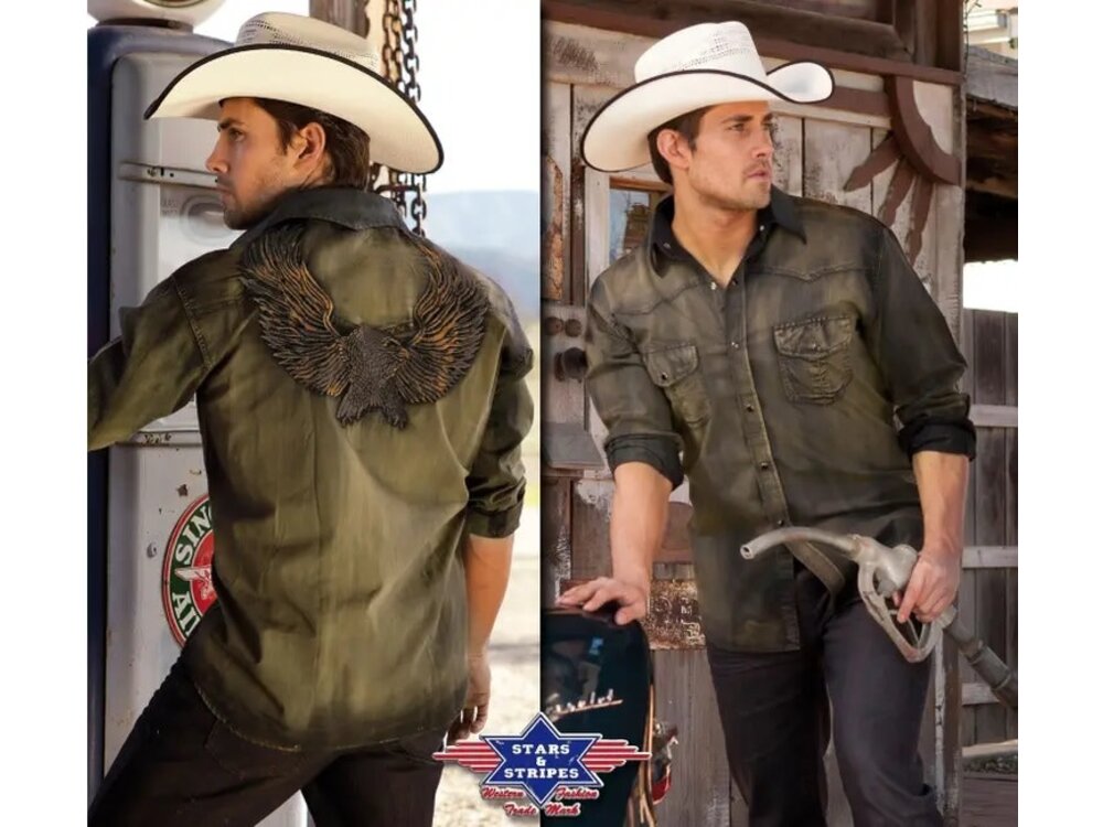 Stars & Stripes Dave - Olive Eagle Embroidered Shirt