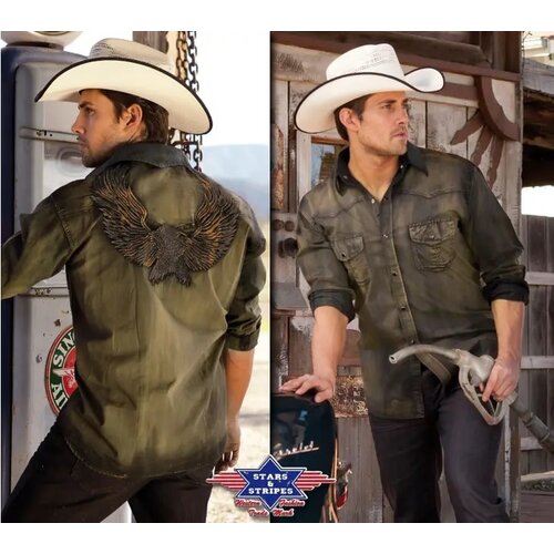 Stars & Stripes Dave - Olive Eagle Embroidered Shirt