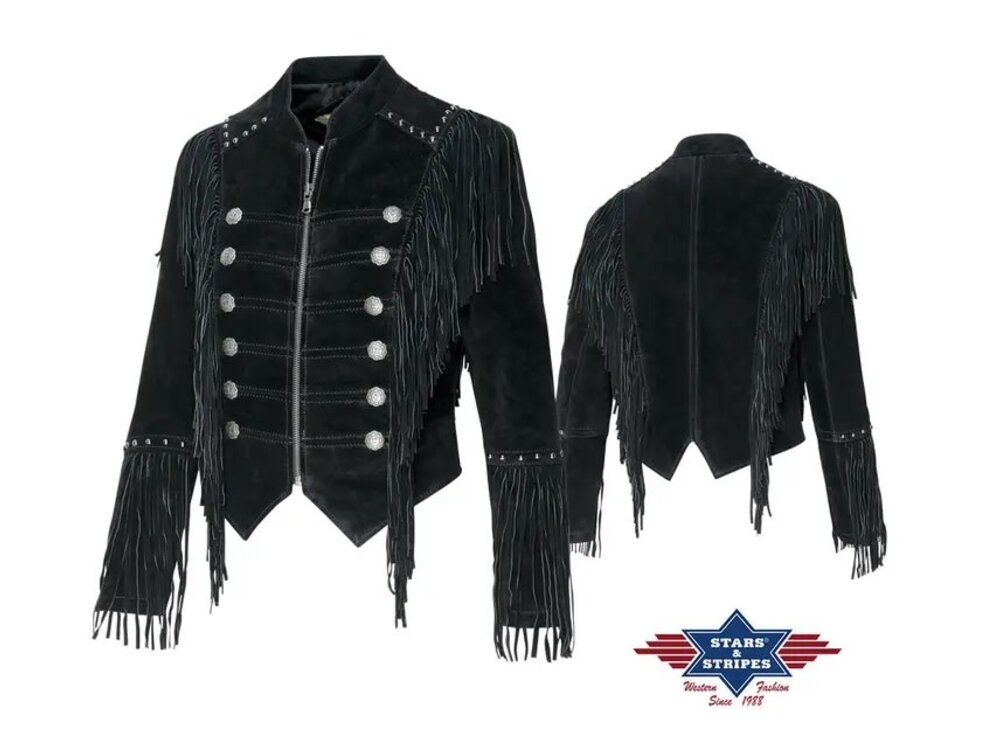 Stars & Stripes Brianna - Suede Military Fringe Jacket
