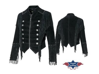 Stars & Stripes Brianna - Suede Military Fringe Jacket