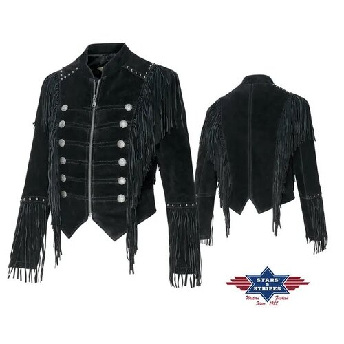 Stars & Stripes Brianna - Suede Military Fringe Jacket