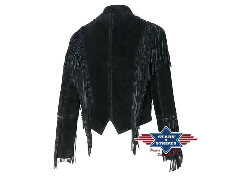 Stars & Stripes Brianna - Suede Military Fringe Jacket