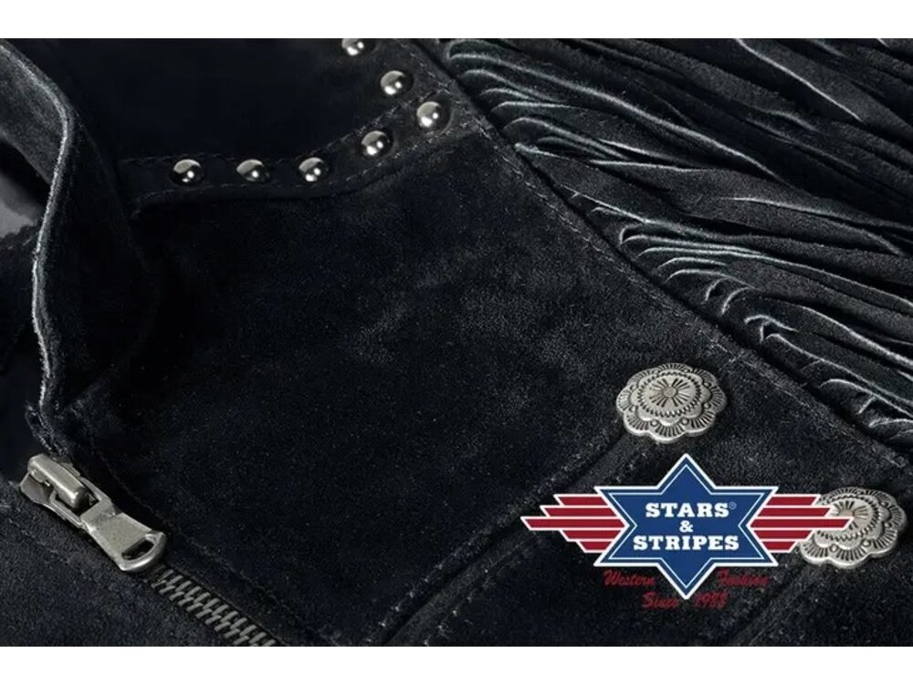 Stars & Stripes Brianna - Suede Military Fringe Jacket