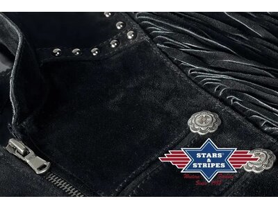 Stars & Stripes Brianna - Suede Military Fringe Jacket