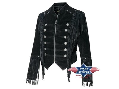 Stars & Stripes Brianna - Suede Military Fringe Jacket