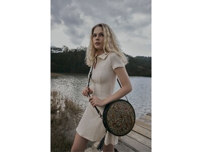 Myra Bags Magnolia Morn Hand-Tooled Round Bag