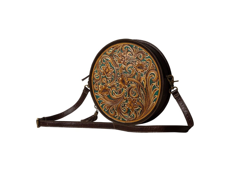 Myra Bags Magnolia Morn Hand-Tooled Round Bag