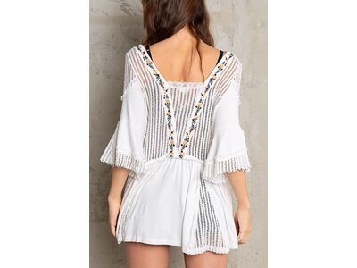 Pol Floral Embroidered Ruffle Top