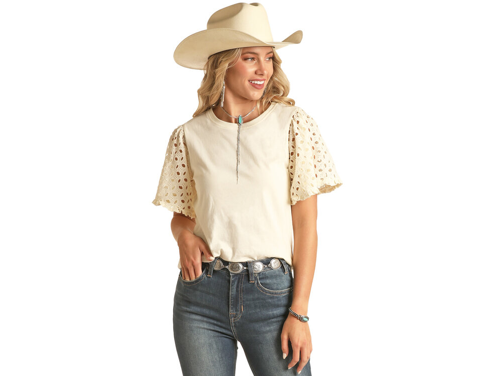 Rock and Roll Denim Eyelet Sleeve T-Shirt