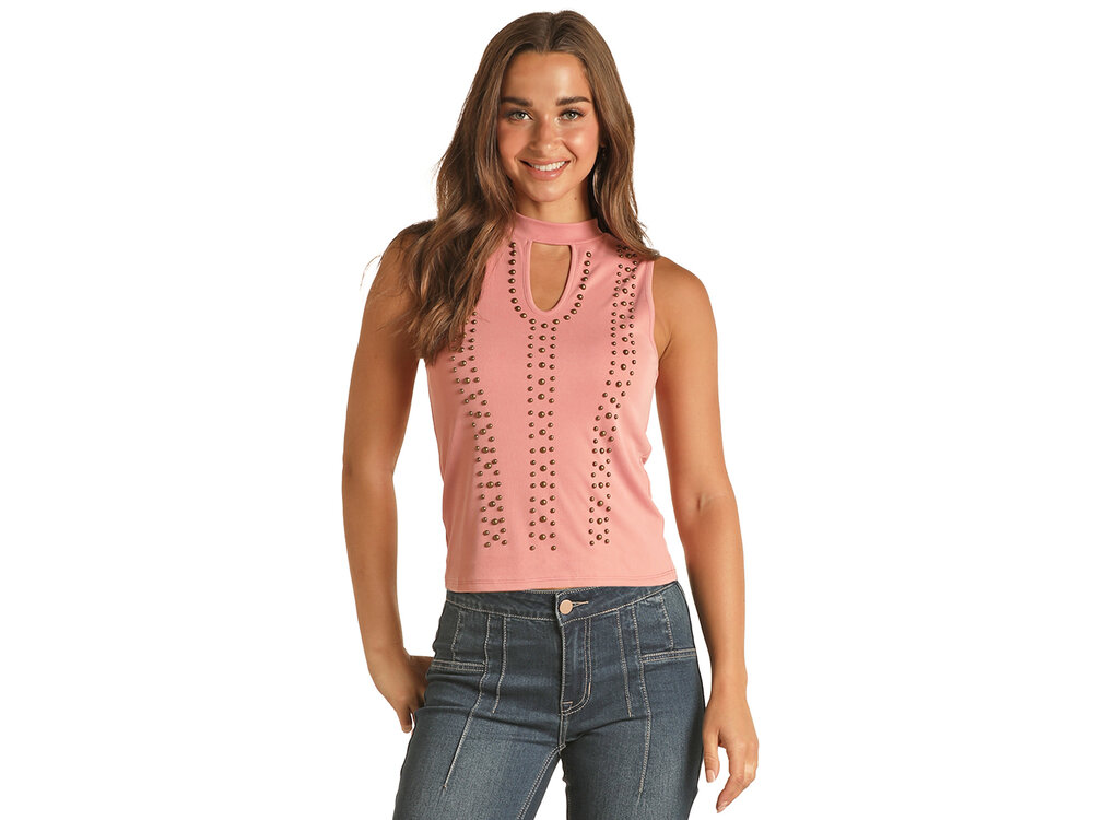Rock and Roll Denim Ribbed Tank with Studs
