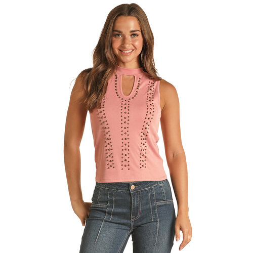 Rock and Roll Denim Ribbed Tank with Studs