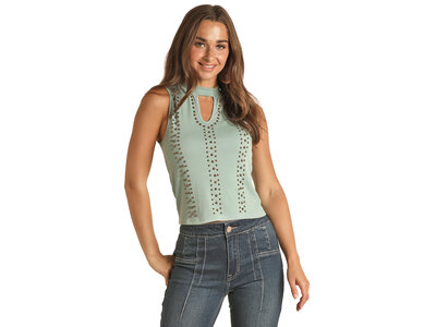 Rock and Roll Denim Ribbed Tank with Studs