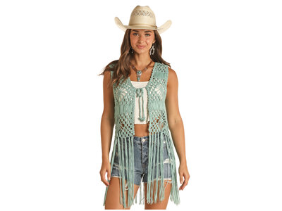 Rock and Roll Denim Crotchet Vest with Fringe