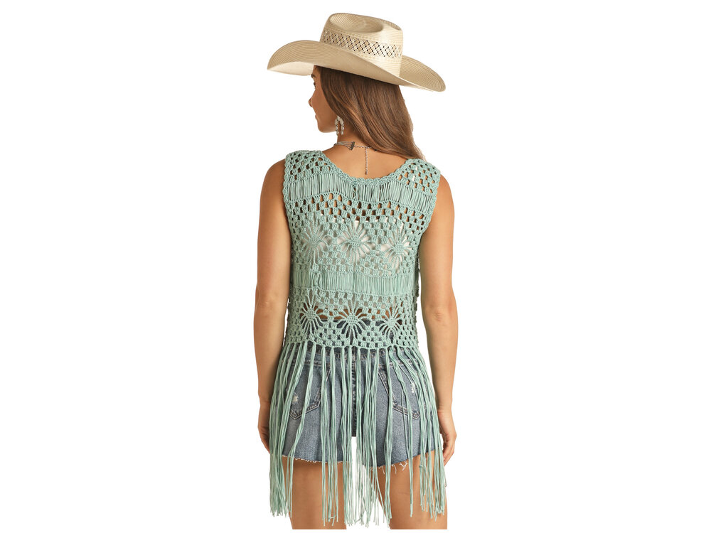 Rock and Roll Denim Crotchet Vest with Fringe