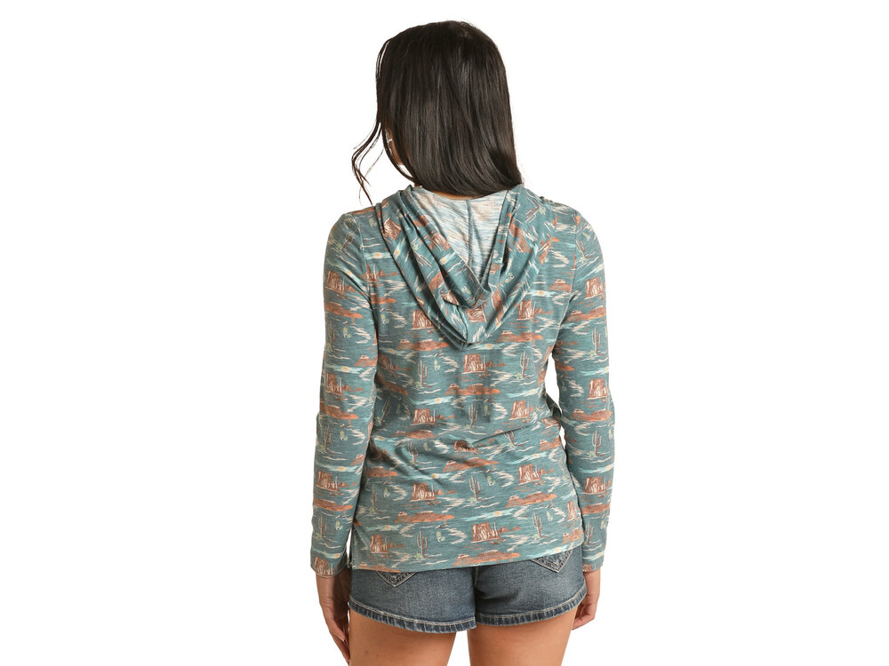 Rock and Roll Denim Scenery Print Hoodie