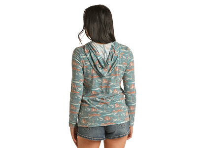 Rock and Roll Denim Scenery Print Hoodie