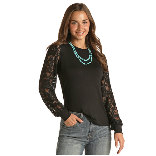 Rock and Roll Denim Lace Sleeve Top