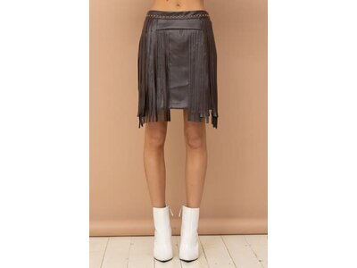 Blue B Faux Leather Studded Fringe Skirt - White Sand