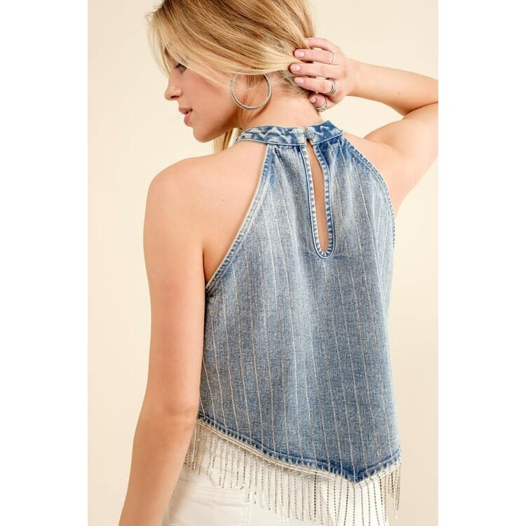 Blue B Sparkle Stripe Denim Halter Top