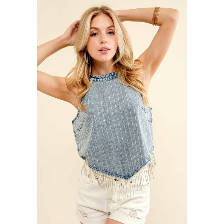 Blue B Sparkle Stripe Denim Halter Top