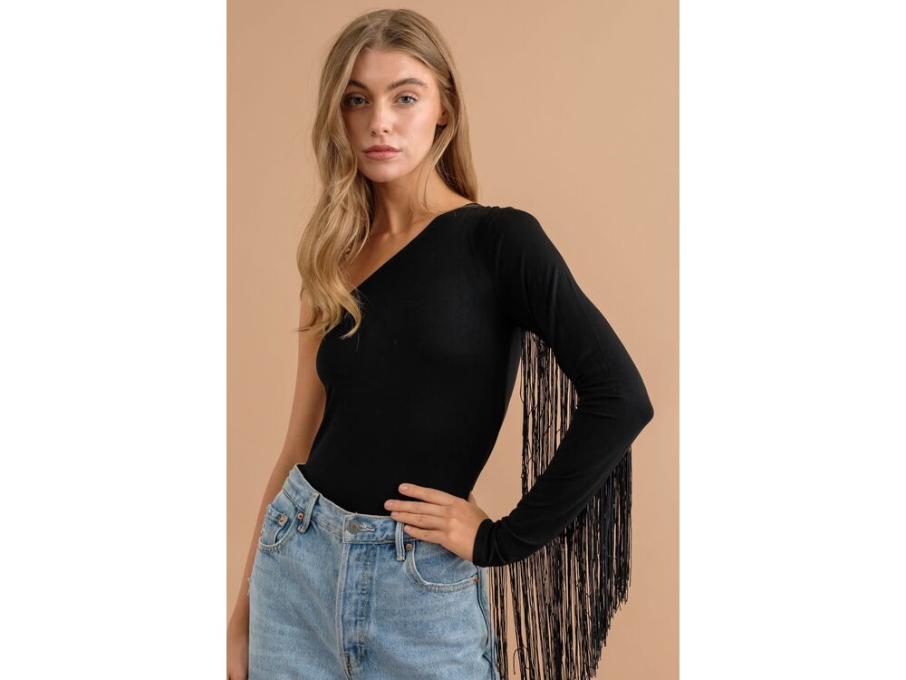 Blue B One-Sleeve Fringe Bodysuit