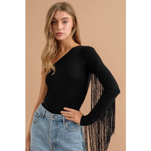 Blue B One-Sleeve Fringe Bodysuit