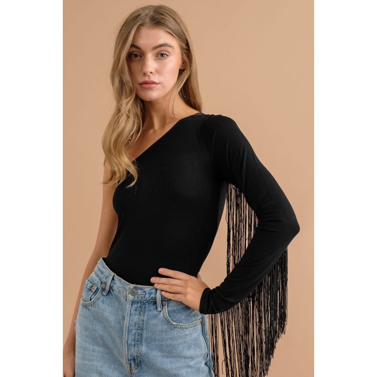 Blue B One-Sleeve Fringe Bodysuit