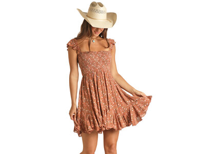 Rock and Roll Denim Floral Off-Shoulder Dress