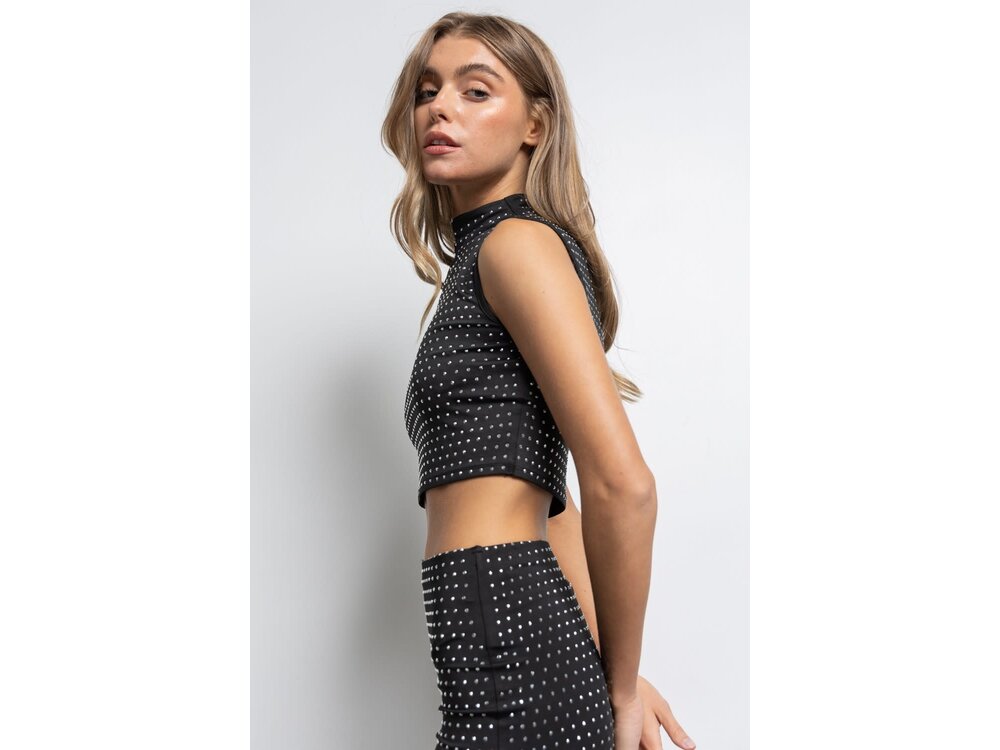 Embellished Mock Neck Crop Top