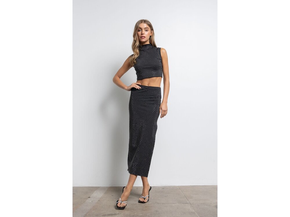 Embellished Mock Neck Crop Top