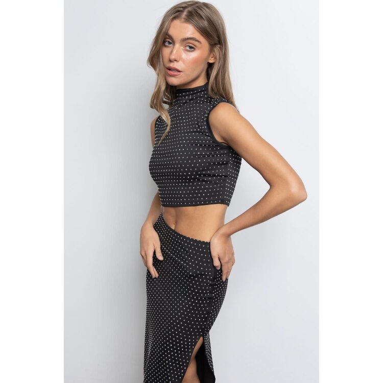 Embellished Mock Neck Crop Top