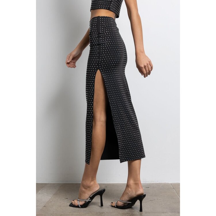 Kiwi Embellished Midi Skirt with Slit