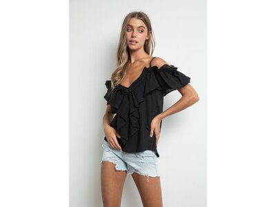 Off-Shoulder Ruffle Sleeve Top -  Black