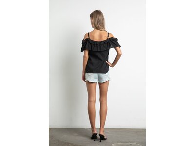 Off-Shoulder Ruffle Sleeve Top -  Black