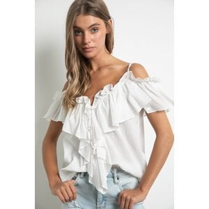Off-Shoulder Ruffle Sleeve Top- White
