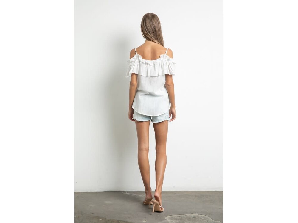 Off-Shoulder Ruffle Sleeve Top- White