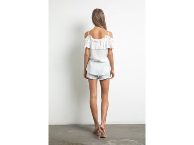 Off-Shoulder Ruffle Sleeve Top- White