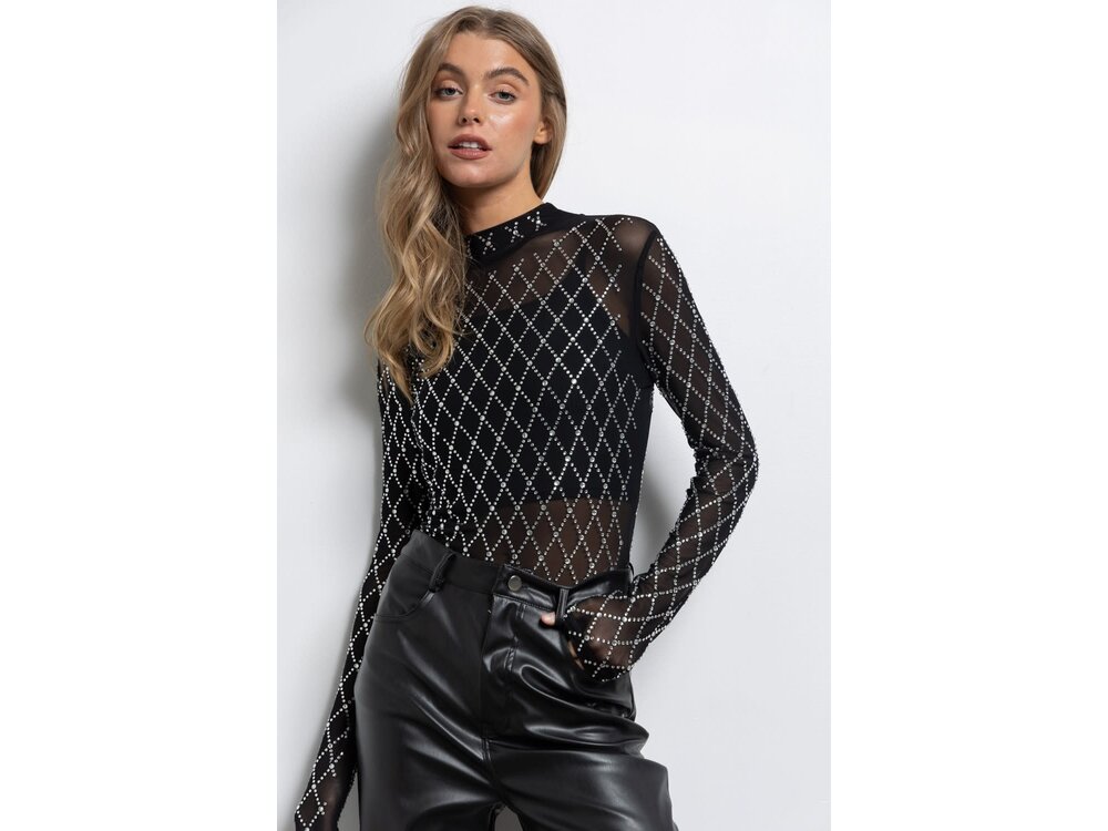 Diamond Pattern Crystal Bodysuit