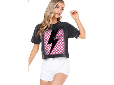 Checkered Lightning Bolt Cropped Tee