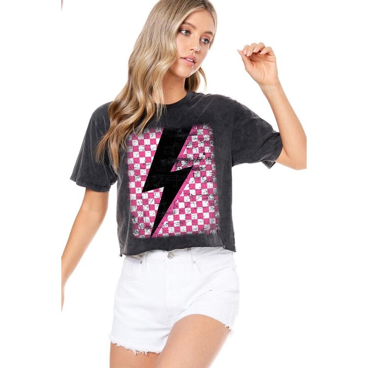 Checkered Lightning Bolt Cropped Tee