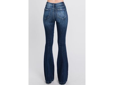 Petra153 Distressed Dark Flare w/ Trouser Hem