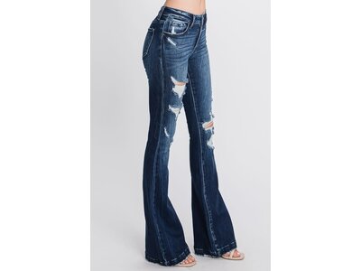 Petra153 Distressed Dark Flare w/ Trouser Hem