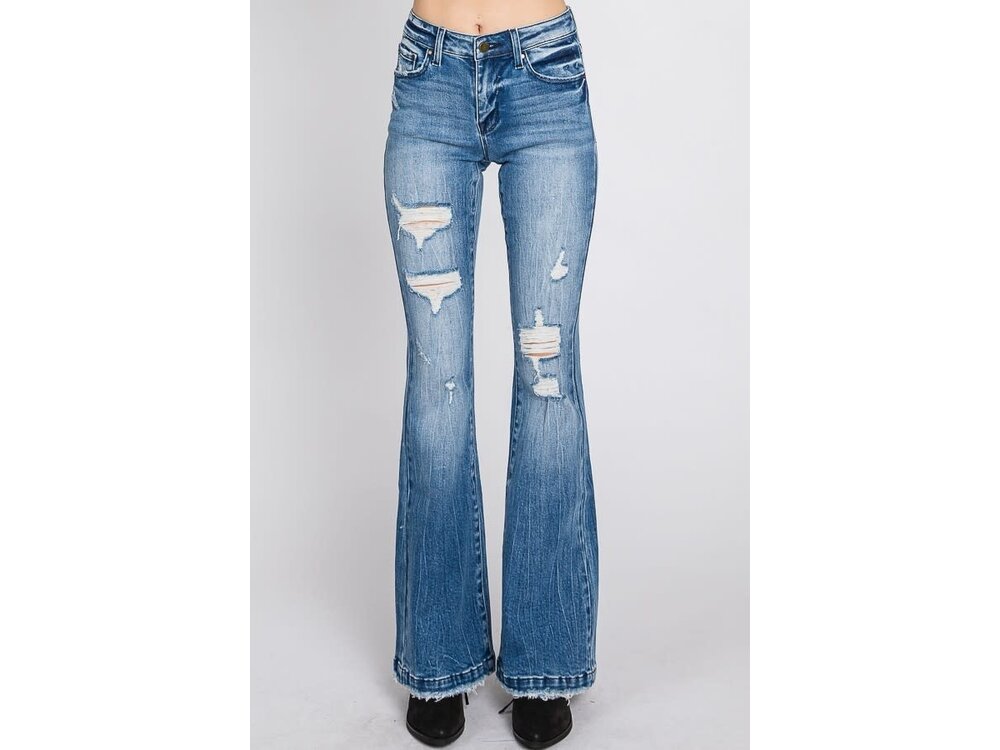 Petra153 Distress Med Wash- Flare- Trouser- 34inseam-