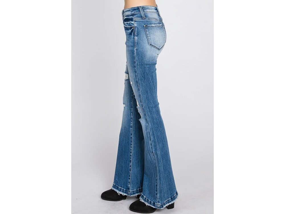 Petra153 Distress Med Wash- Flare- Trouser- 34inseam-